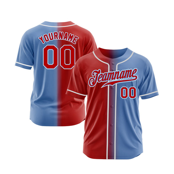 Custom Light Blue Red-White Gradient Fashion Classic Style Authentic Sports Baseball Jersey