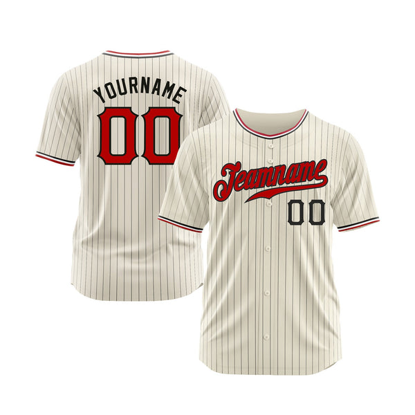 Custom Cream Black Pinstripe Red Black-White Classic Style Authentic Sports Baseball Jersey