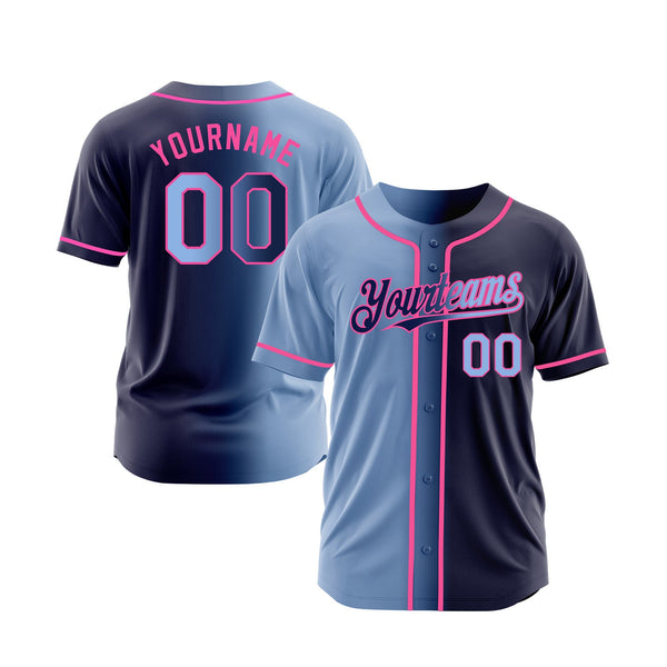 Custom Navy Light Blue-Pink Gradient Fashion Classic Style Authentic Sports Baseball Jersey