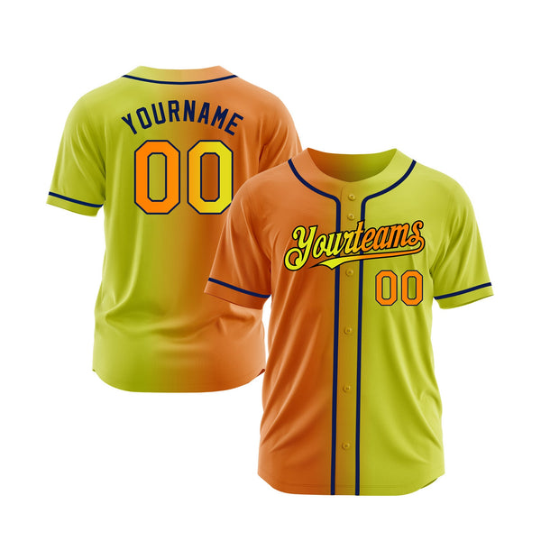 Custom Neon Yellow Bay Orange-Navy Gradient Fashion Classic Style Authentic Sports Baseball Jersey