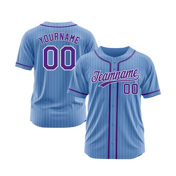 Custom Powder Blue White Pinstripe Purple Classic Style Authentic Sports Baseball Jersey