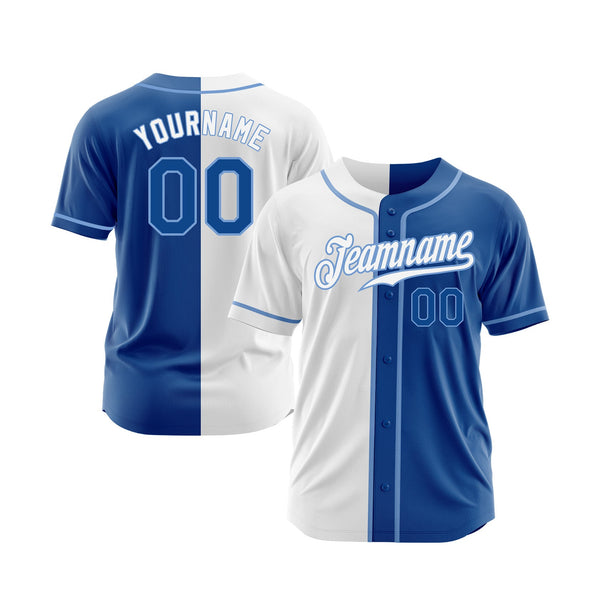 Custom White Royal-Light Blue Split Fashion Classic Style Authentic Sports Baseball Jersey