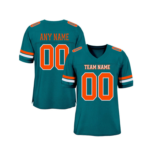 Custom Teal Orange-White Mesh Classic Style Authentic Sports Football Jersey