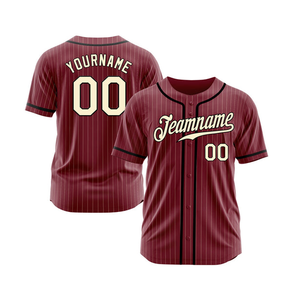 Custom Crimson Cream Pinstripe Black Classic Style Authentic Sports Baseball Jersey