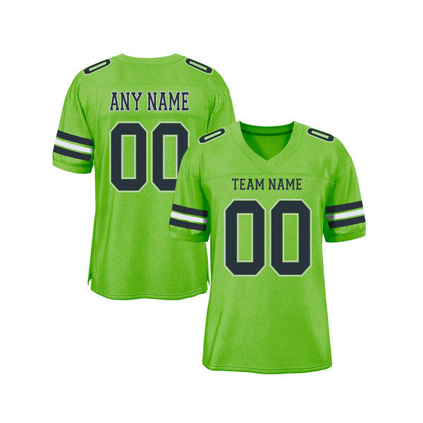 Custom Neon Green Navy-White Mesh Classic Style Authentic Sports Football Jersey