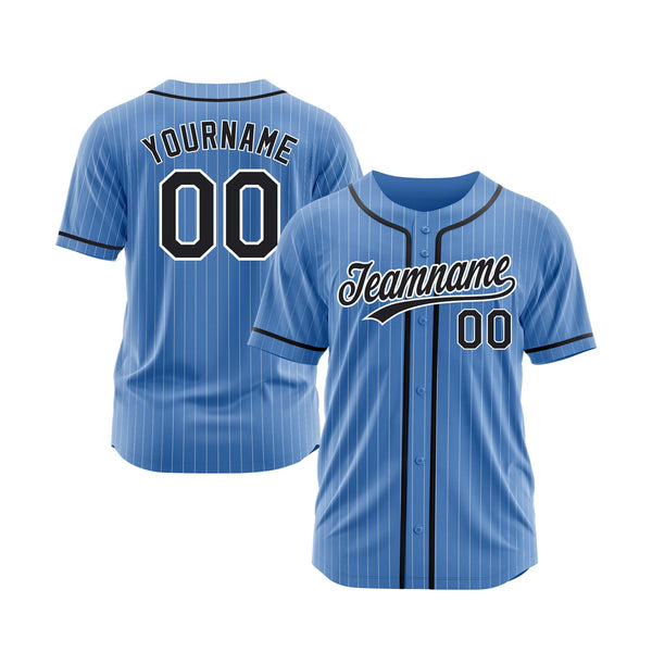 Custom Powder Blue White Pinstripe Black Classic Style Authentic Sports Baseball Jersey