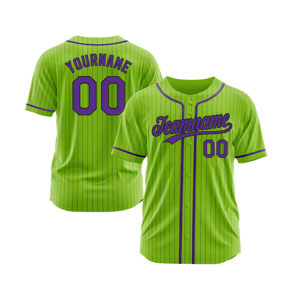 Custom Neon Green Black Pinstripe Purple Classic Style Authentic Sports Baseball Jersey