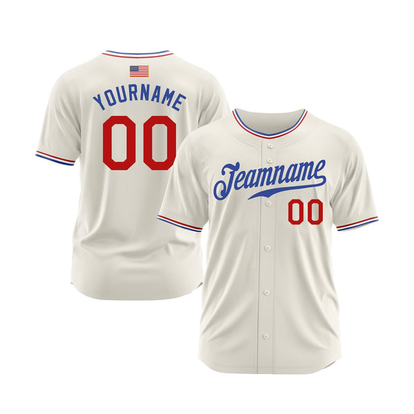 Custom Cream Red-Royal American Flag Fashion Classic Style Authentic Sports Baseball Jersey