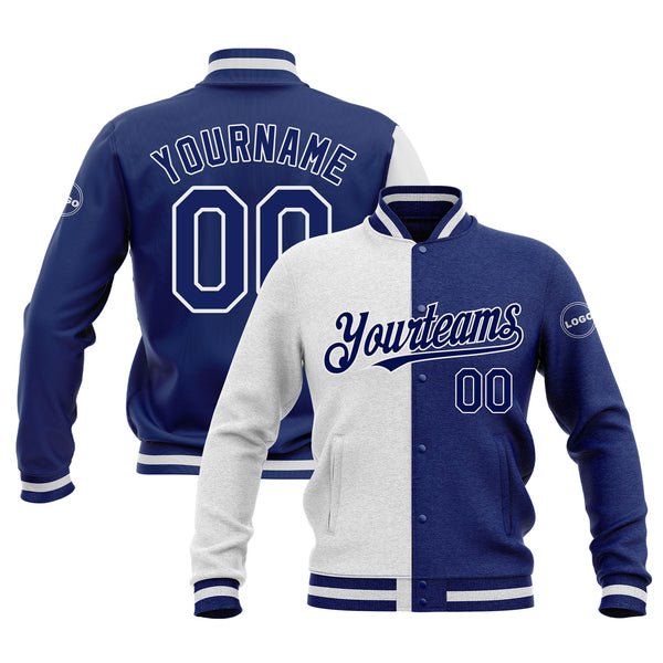 Custom White Royal Classic Style Split Fashion Bomber Varsity Letterman Embroidered Jacket