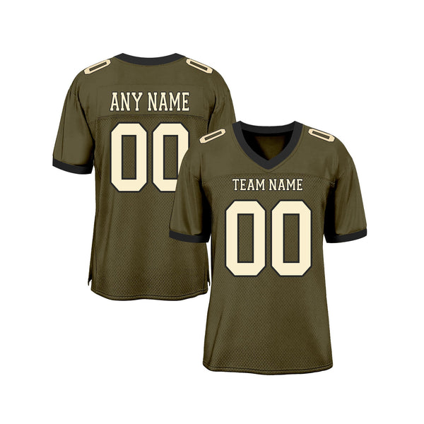 Custom Olive Cream-Black Mesh Salute To Service Classic Style Authentic Sports Football Jersey