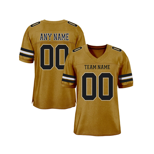 Custom Old Gold Black-White Mesh Classic Style Authentic Sports Football Jersey