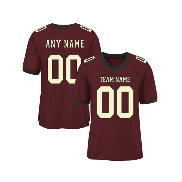 Custom Burgundy Cream-Black Mesh Classic Style Authentic Sports Football Jersey