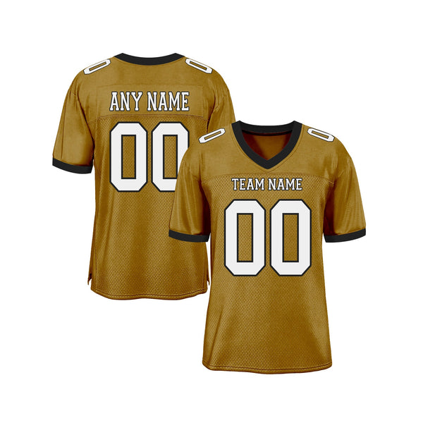 Custom Old Gold White-Black Mesh Classic Style Authentic Sports Football Jersey