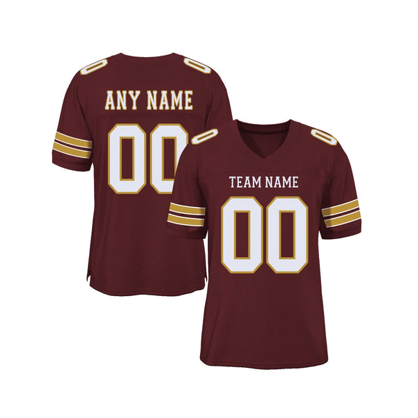 Custom Burgundy White-Old Gold Mesh Classic Style Authentic Sports Football Jersey