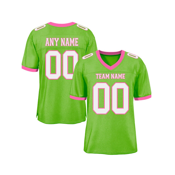 Custom Neon Green White-Pink Mesh Classic Style Authentic Sports Football Jersey