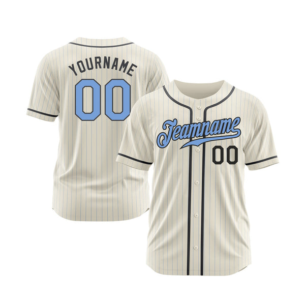 Custom Cream Light Blue Pinstripe Light Blue-Steel Gray Classic Style Authentic Sports Baseball Jersey