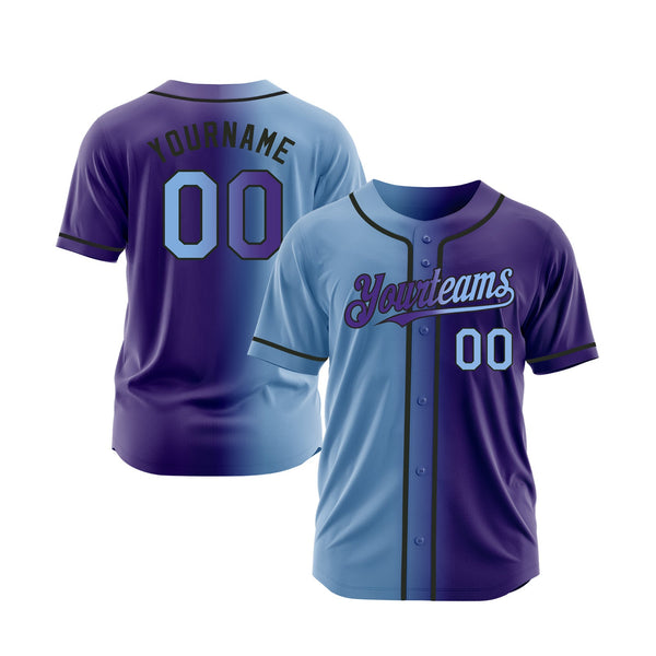 Custom Purple Light Blue-Black Gradient Fashion Classic Style Authentic Sports Baseball Jersey