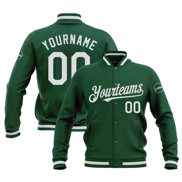 Custom Kelly Green White Classic Style Bomber Varsity Letterman Embroidered Jacket