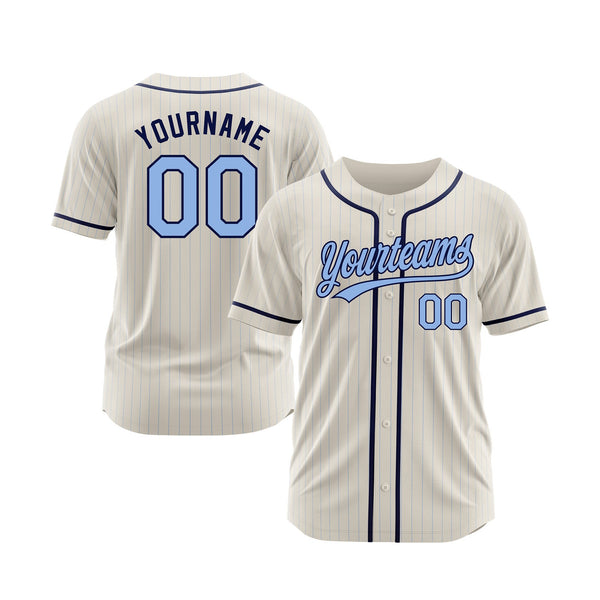 Custom Cream Light Blue Pinstripe Navy Classic Style Authentic Sports Baseball Jersey
