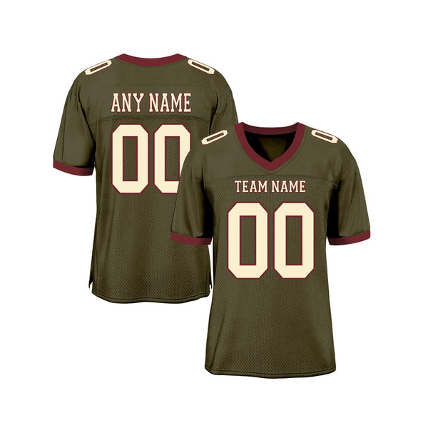 Custom Olive Cream-Burgundy Mesh Salute To Service Classic Style Authentic Sports Football Jersey