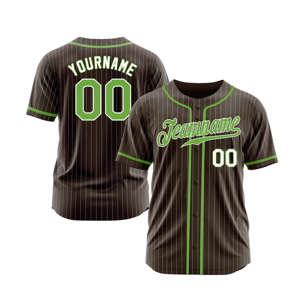 Custom Brown White Pinstripe Neon Green-White Classic Style Authentic Sports Baseball Jersey