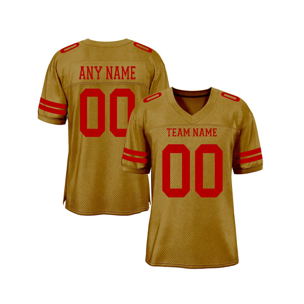 Custom Old Gold Red Mesh Classic Style Authentic Sports Football Jersey
