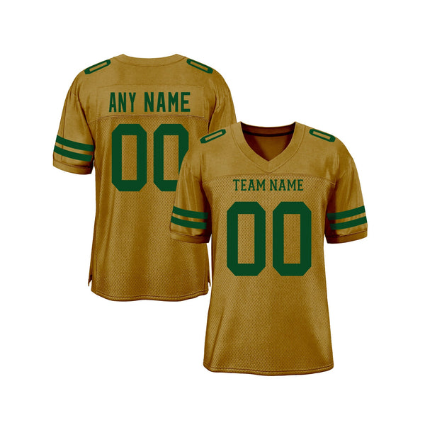 Custom Old Gold Green Mesh Classic Style Authentic Sports Football Jersey