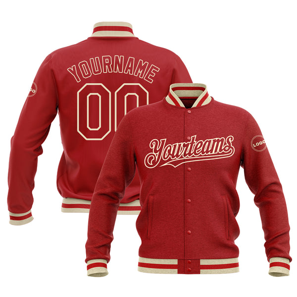 Custom Red Red-Cream Bomber Varsity Letterman Embroidered Jacket