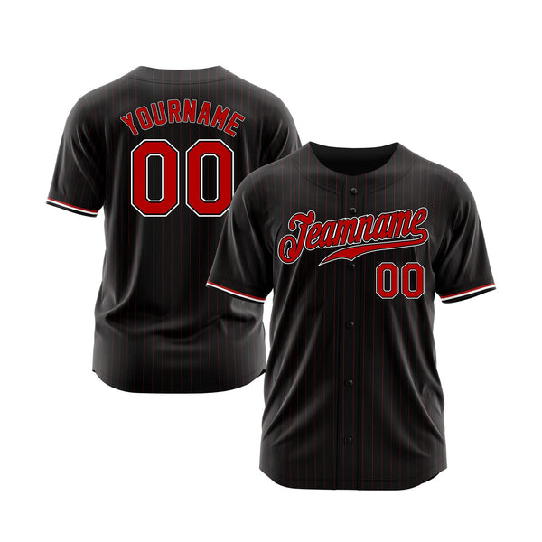 Custom Black Red Pinstripe Red-White Classic Style Authentic Sports Baseball Jersey