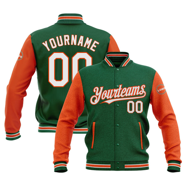 Custom Kelly Green White-Orange Classic Style Two Tone Bomber Varsity Letterman Embroidered Jacket