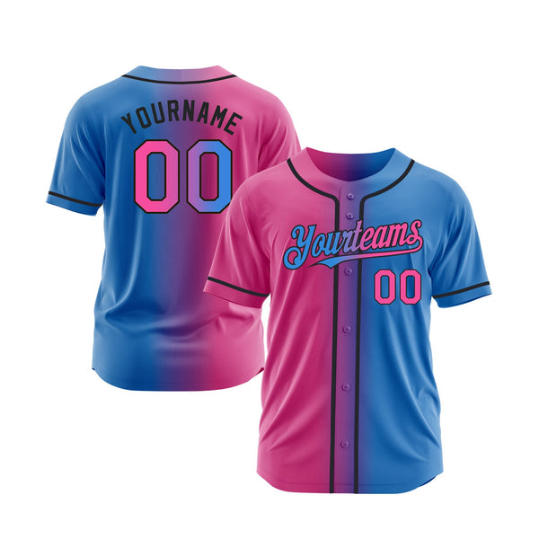 Custom Electric Blue Pink-Black Gradient Fashion Classic Style Authentic Sports Baseball Jersey
