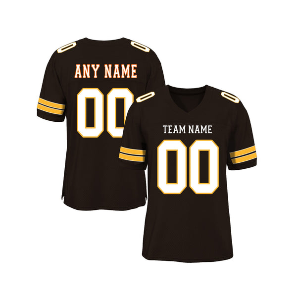Custom Brown White-Gold Mesh Classic Style Authentic Sports Football Jersey