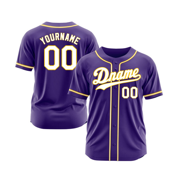 Custom Purple White-Gold Classic Style Authentic Sports Baseball Jersey