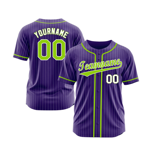 Custom Purple White Pinstripe Neon Green-White Classic Style Authentic Sports Baseball Jersey