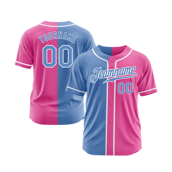 Custom Pink Light Blue-White Split Fashion Classic Style Authentic Sports Baseball Jersey