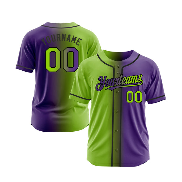 Custom Purple Neon Green-Black Gradient Fashion Classic Style Authentic Sports Baseball Jersey