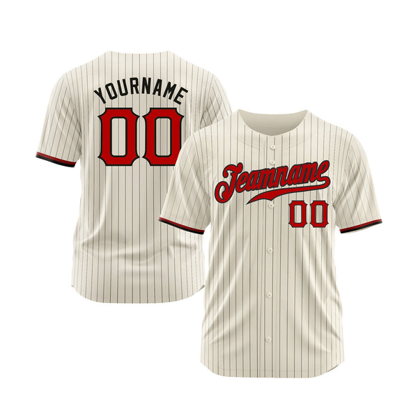 Custom Cream Black Pinstripe Red-Black Classic Style Authentic Sports Baseball Jersey