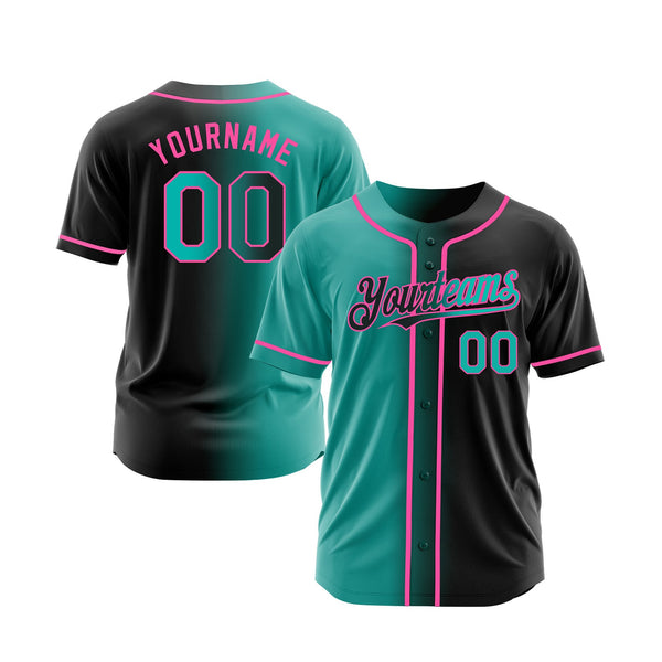 Custom Black Aqua-Pink Gradient Fashion Classic Style Authentic Sports Baseball Jersey