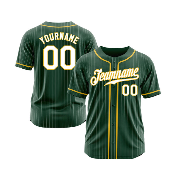 Custom Green White Pinstripe White-Gold Classic Style Authentic Sports Baseball Jersey
