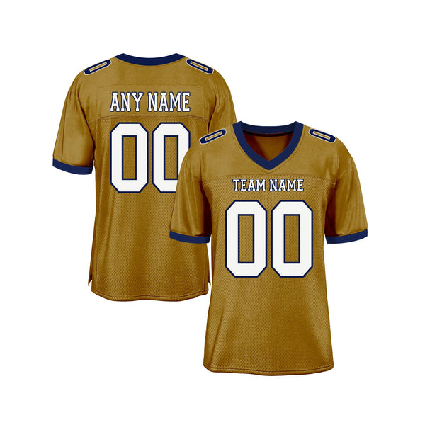 Custom Old Gold White-Navy Mesh Classic Style Authentic Sports Football Jersey