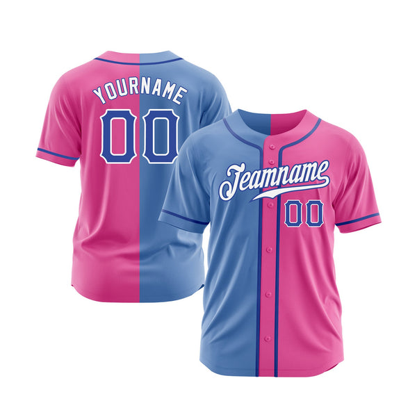 Custom Pink Royal-Light Blue Split Fashion Classic Style Authentic Sports Baseball Jersey