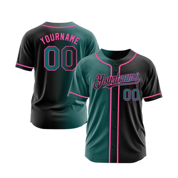 Custom Black Teal-Pink Gradient Fashion Classic Style Authentic Sports Baseball Jersey