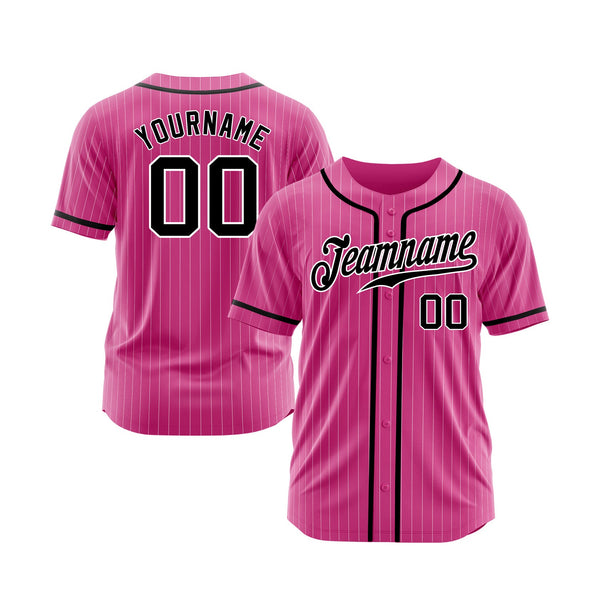 Custom Pink White Pinstripe Black Classic Style Authentic Sports Baseball Jersey