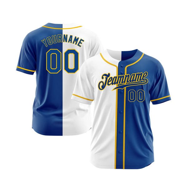 Custom White Royal-Gold Split Fashion Classic Style Authentic Sports Baseball Jersey