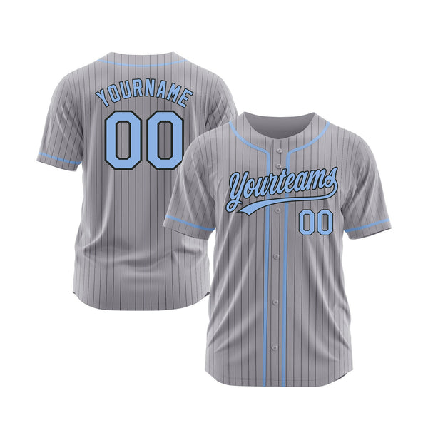 Custom Gray Black Pinstripe Light Blue Classic Style Authentic Sports Baseball Jersey