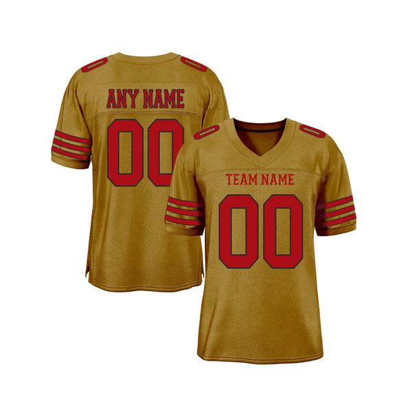 Custom Old Gold Red-Black Mesh Classic Style Authentic Sports Football Jersey