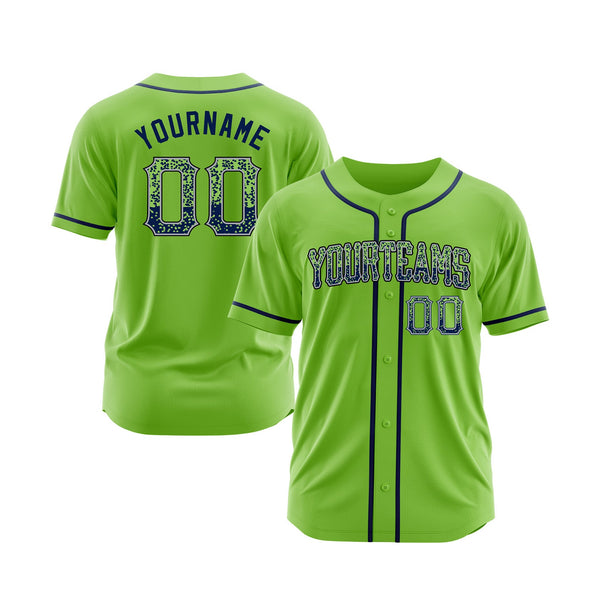 Custom Neon Green Navy-Gray Classic Style Authentic Drift Fashion Sports Baseball Jersey
