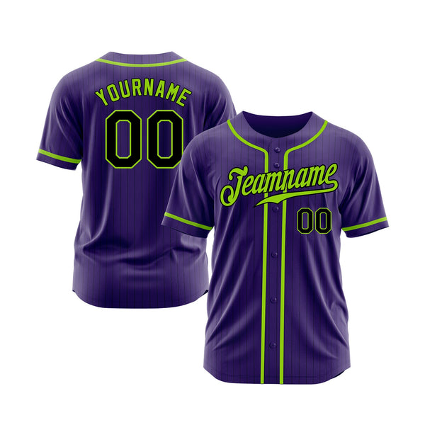 Custom Purple Black Pinstripe Neon Green Classic Style Authentic Sports Baseball Jersey
