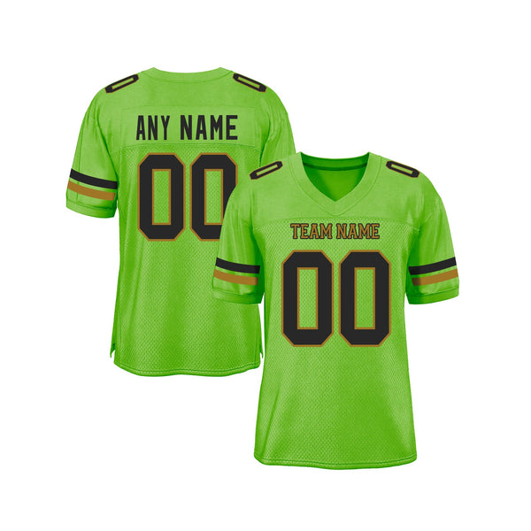 Custom Neon Green Black-Old Gold Mesh Classic Style Authentic Sports Football Jersey