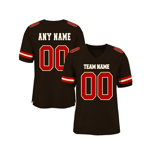Custom Brown Red-Cream Mesh Classic Style Authentic Sports Football Jersey
